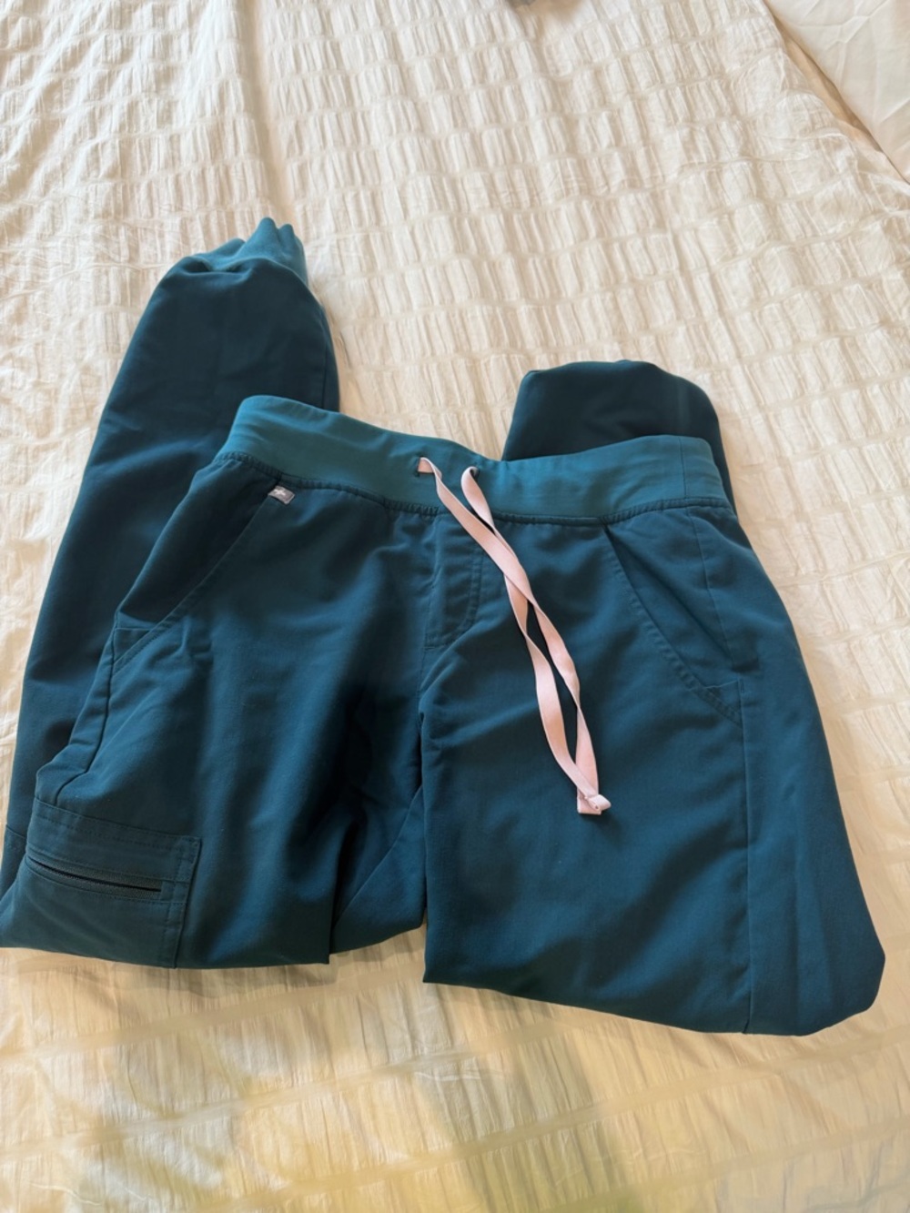 Figs scrub Teal Jogger Pants with Pink Drawstring